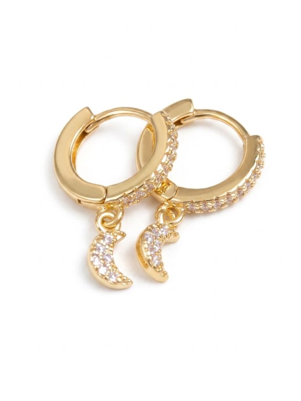 3/$20 NIP | Gold Crystal Crescent Moon Huggie Hoop Earrings Celestial Modern
